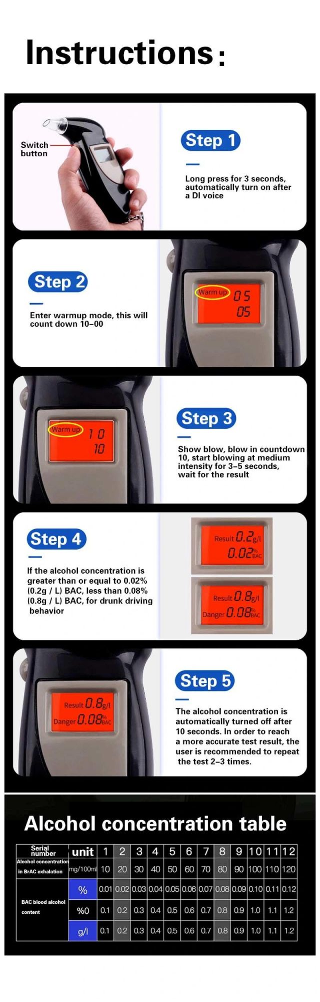 New Portable Mini Electronic Breath Alcohol Tester with LCD Display