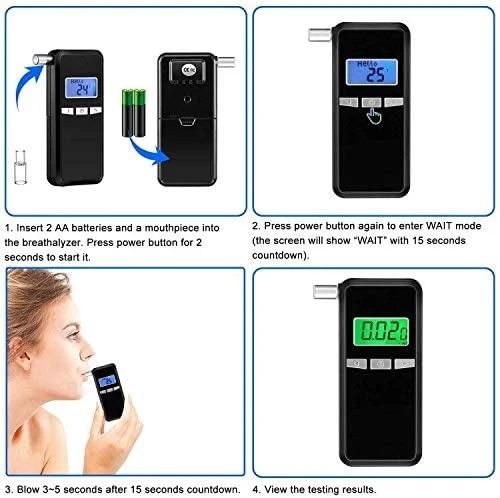 Mini Digital Breath Alcohol Meter Detector Tester Breathalyzer with Mouthpieces