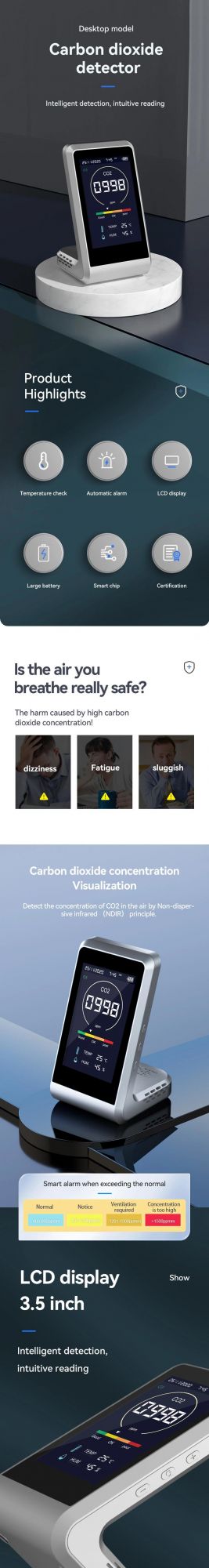 Household Carbon Dioxide Temperature and Humidity Air Quality Real-Time Monitor High-Precision CO2 Detector