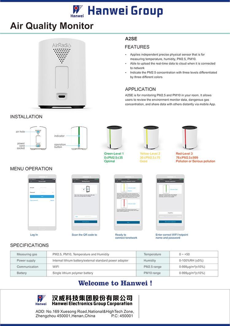 Airradio WiFi Pm2.5 Pm10 Temperature Humidity Air Quality Monitor with APP for Phone