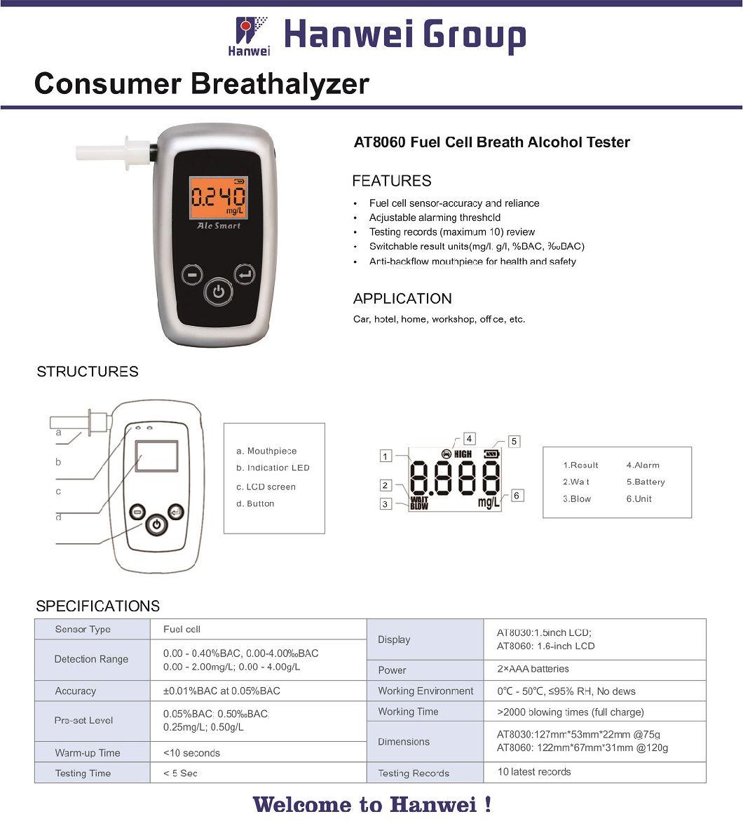 Commercial Breath Alcohol Tester Use Anti-Return Mouthpiece (AT8060)