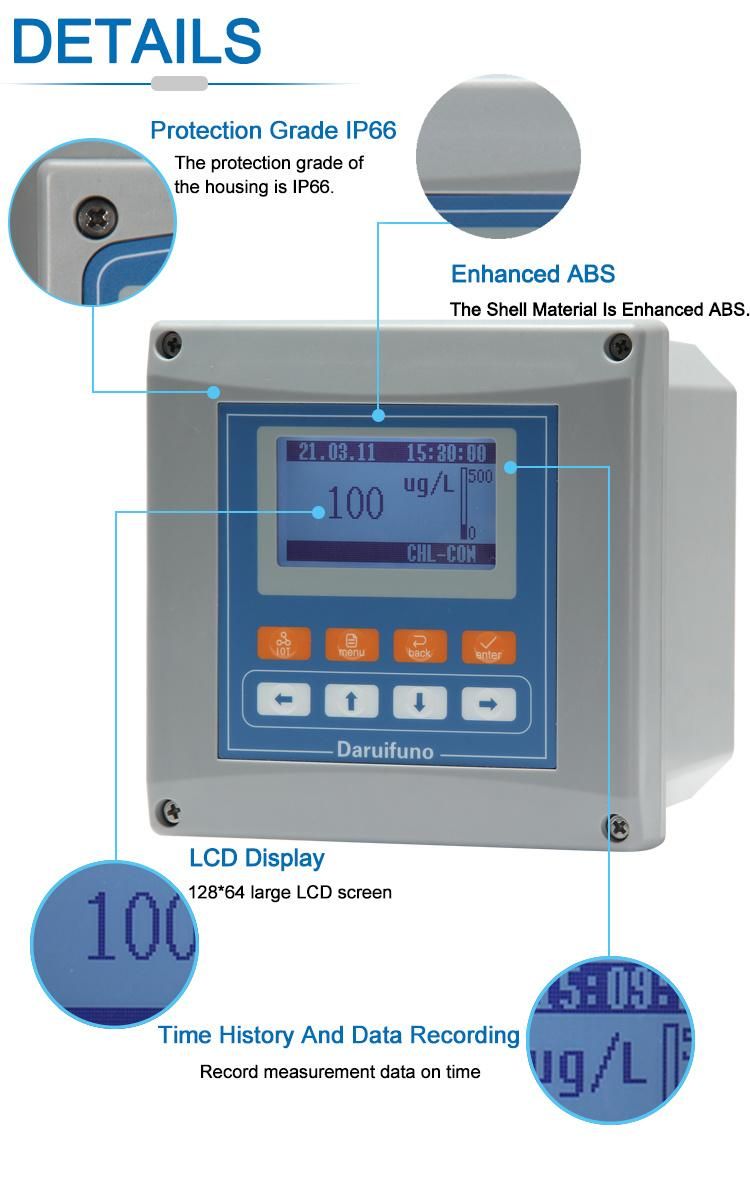 LCD Display Screen Online Chl Analyzer Digital Chl Meter for Water Testing