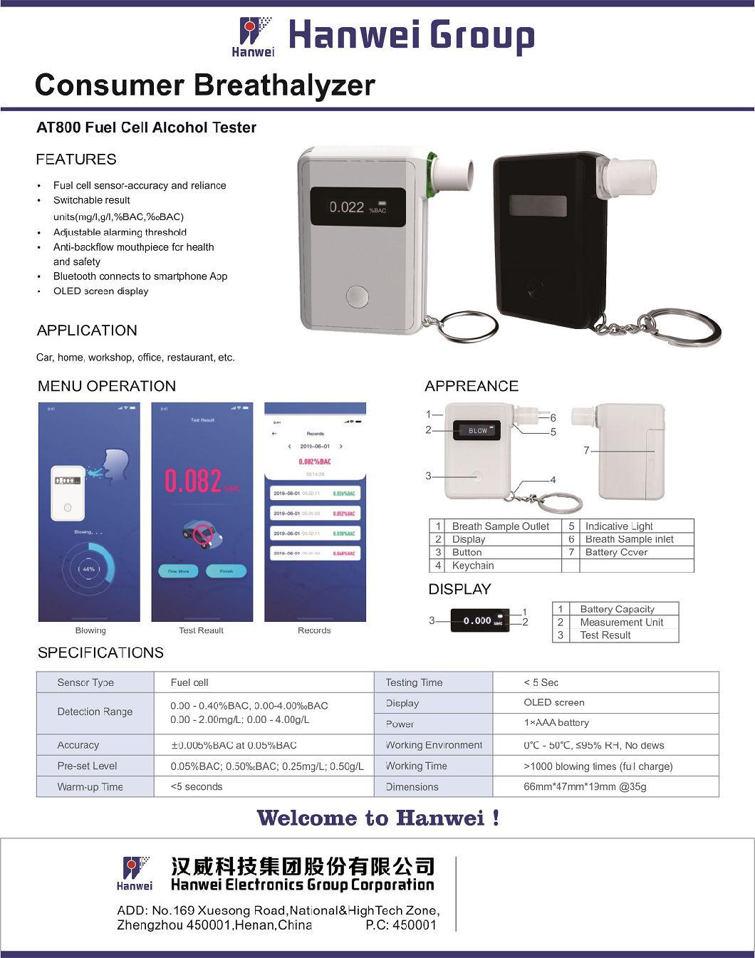 2020 Highly Sensitive Handheld Fuel Cell Alcohol Tester Adjustable Alarming Threshold