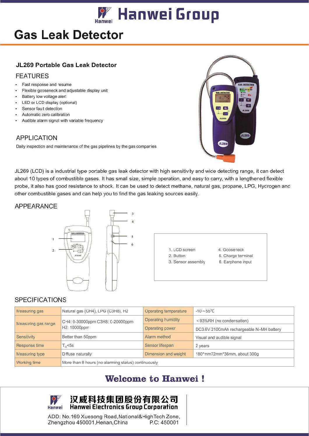 Portable H2 Gas Leak Detector Sound & Light Alarm Warning 0-10000ppm Detection Range