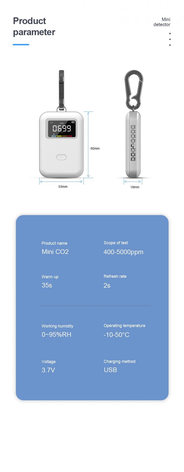 Gas Tester Portable CO2 Detector Hang Gas Sensor