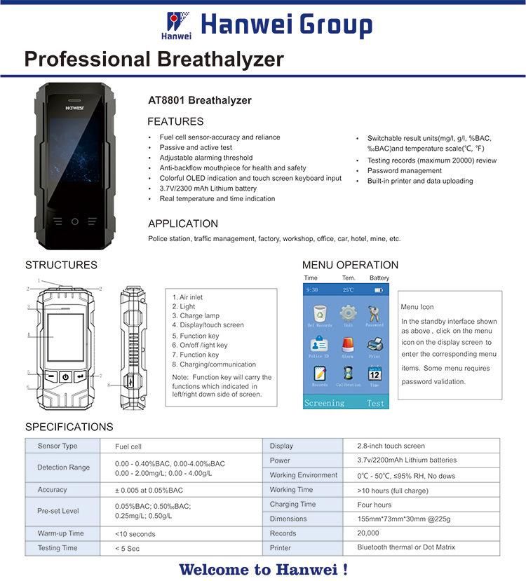 Quick Check 2300mAh Battery Professional Digital Breath Alcohol Tester Non-Contact Anti-Backflow Mouthpiece