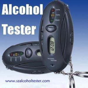 Mini Pocket LED Breath Alcohol Tester with Key Chain and Clock for Safety Driving