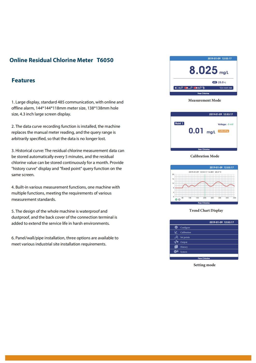 Industrial Online Disinfactant Water Residual Chlorine Meter Analyzer Transmitter