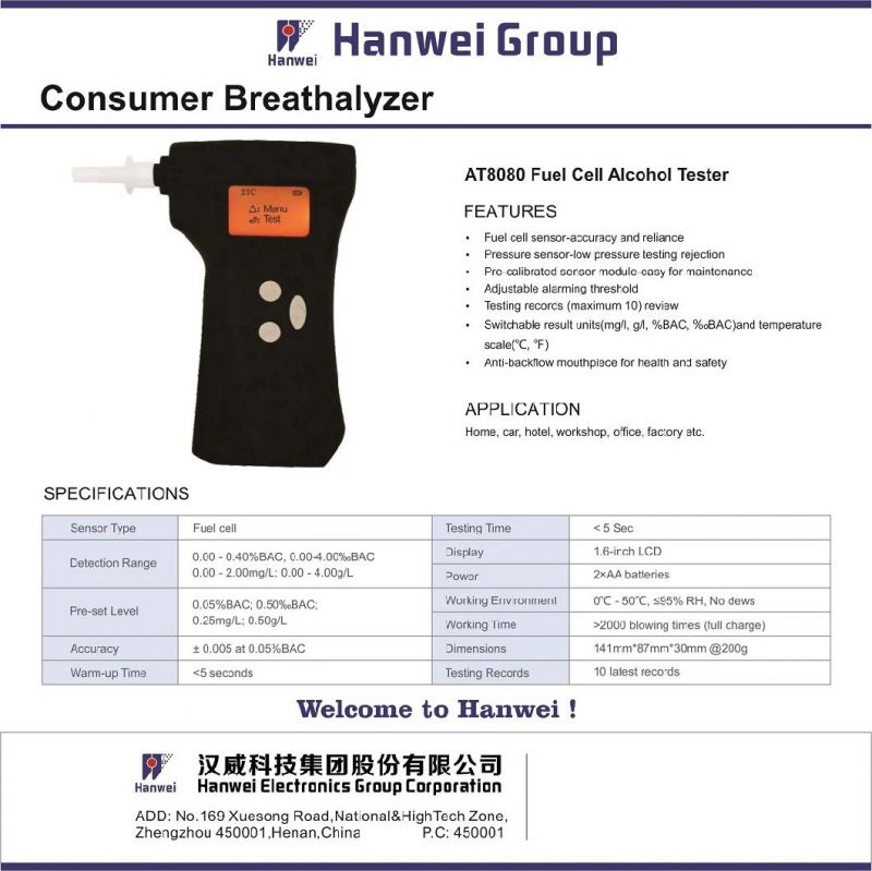 Manufacturer Commercial Personal Use Fuel Cell (Modular sensor) Portable Breathalyzer Alcohol Tester