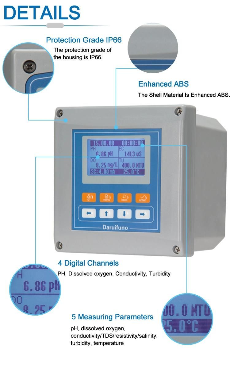 5 in 1 Unit Industrial Ec/Do/Turbidity/TDS/pH/ORP Multi-Parameter Meter for Wastewater Treatment