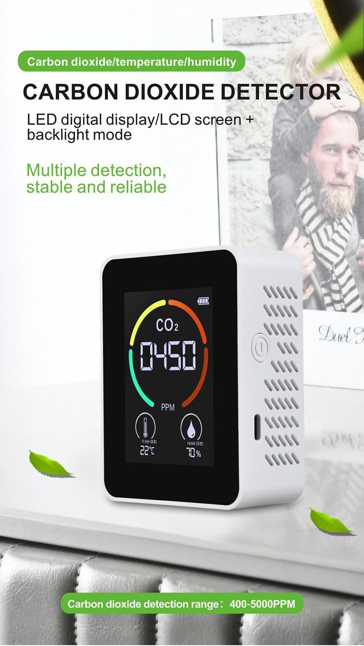 USB Charge Carbon Dioxide Detector with Temperature Humidity Sensor