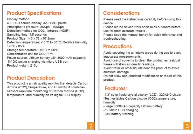 High Sensitivity CO2 Gas Detector Monitor Ndir Infrared Carbon Dioxide Sensor Measurement of Ambient Air Pollution