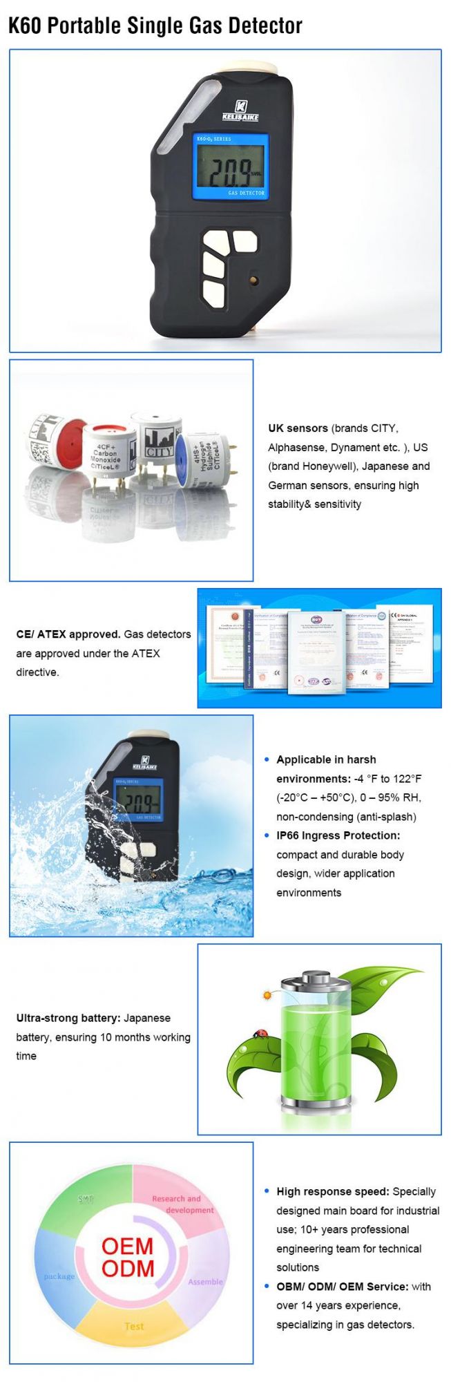 Bright LCD Display Vibration O3 Gas Leak Detector