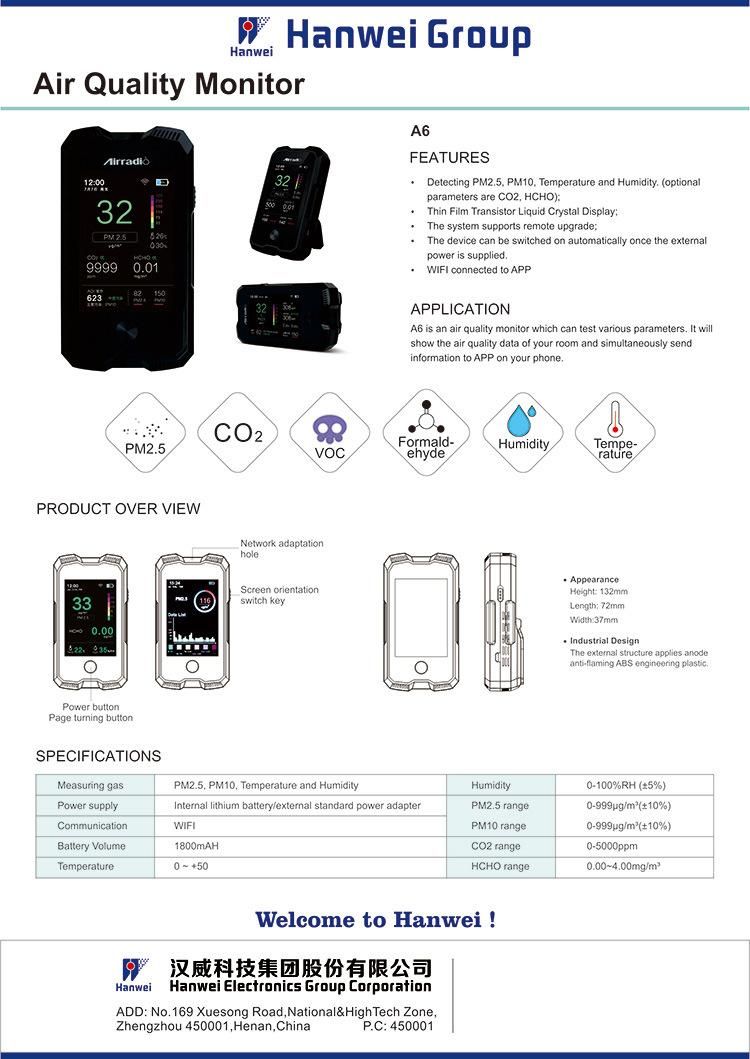 Portable Smart Air Quality Monitor Sensitive Air Quality Detector LED Screen Pm 2.5 Pm10 for Home Office