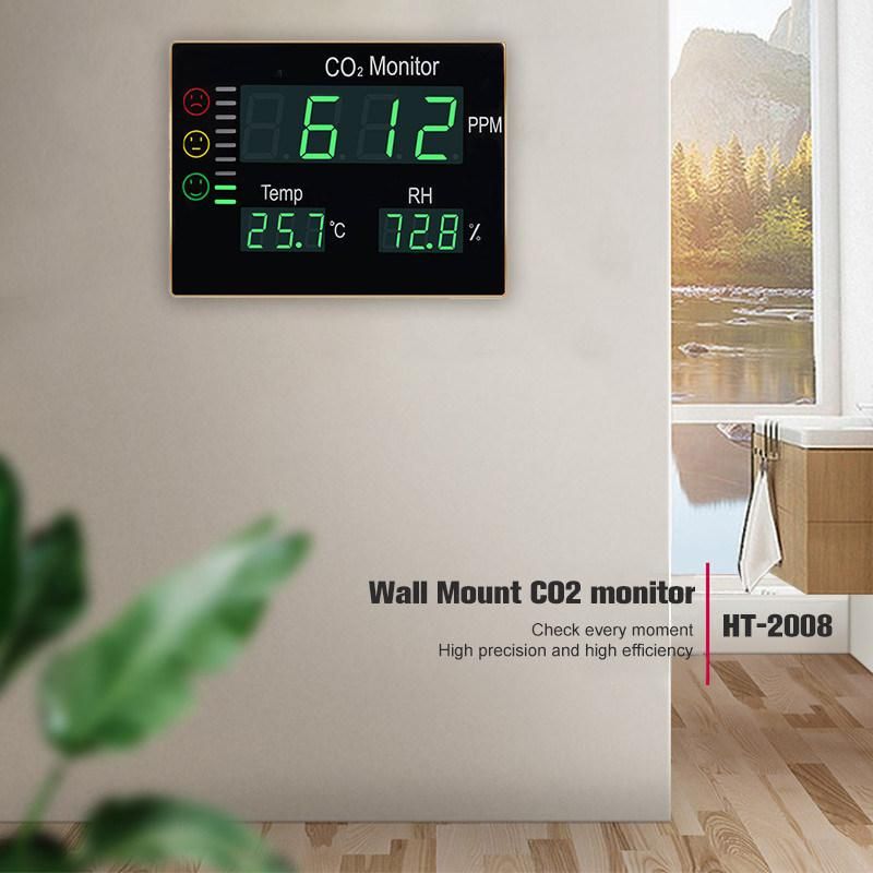 LED Display Alarm Function Wall Mount Temperature Humidity CO2 Meter