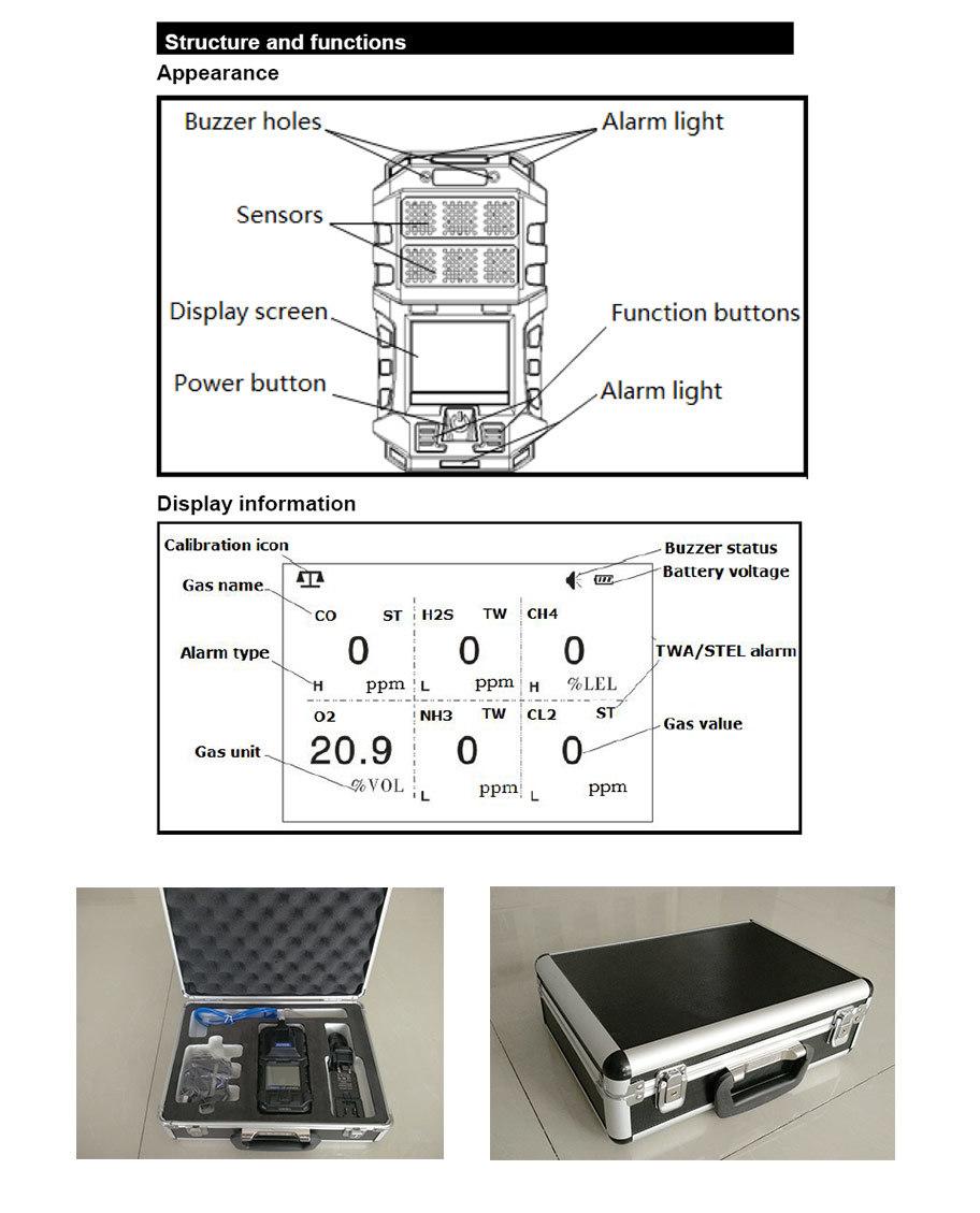 6 in 1 Portable Waterproof Muti Gas Detector with External Sampling Pump for Industry Security