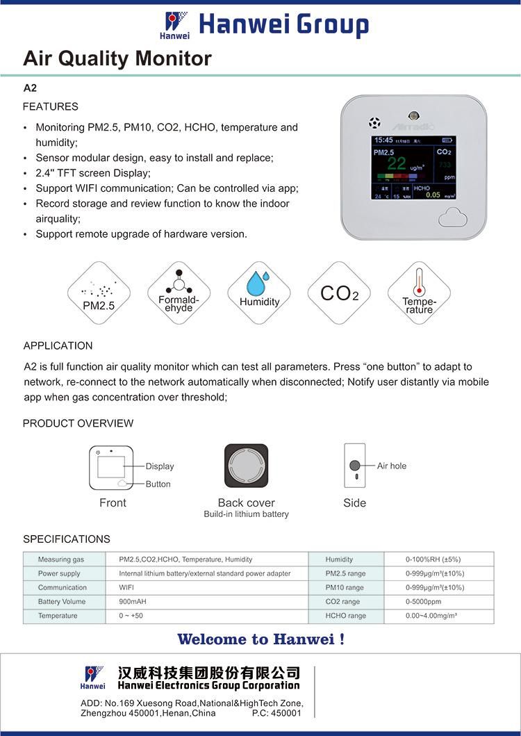 Formaldehyde Detector Pm2.5 Pm10 Air Quality Monitor Support WiFi Communication Can Be Controlled Via APP