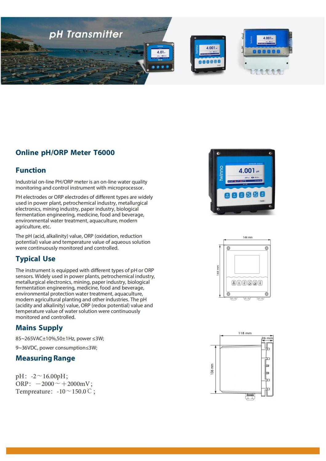 Industrial Online Color LCD Trend Chart Display History Data Record RS485 4~20mA Relay Output pH ORP Transmitter