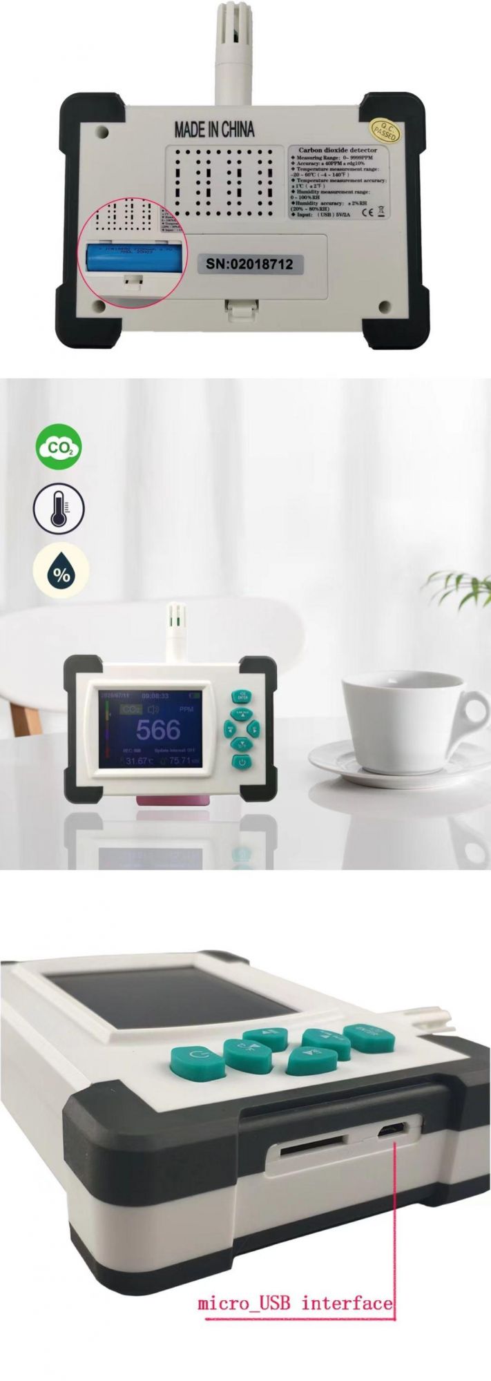 CO2 Meter Desktop CO2 Meter for CO2 Temperature Humidity CO2 Meter Air Quality Monitor
