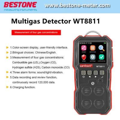Wt8811 Color-Screen Display Compound 4 in 1 Gas Monitor for Combustible Gas Oxygen Hydrogen Sulfide Carbon Monoxide