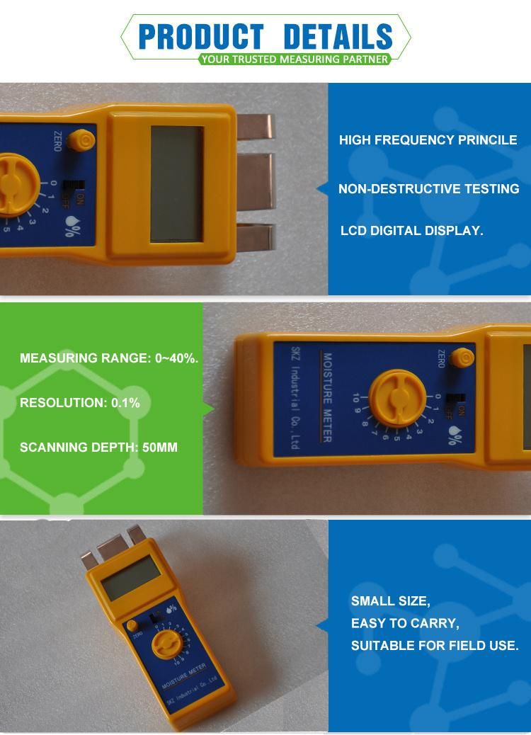 Skz111h-1 Handheld LCD Display Scanning Depth 50mm 0-100% Water Content Reader Moisture Detector Crude Wood Water Content Tester