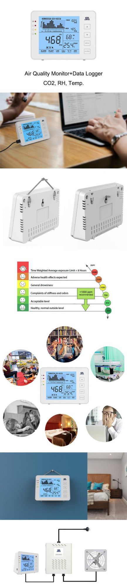 Residential Commercial Wall Thermostat CO2 Temp Rh Display From Factory