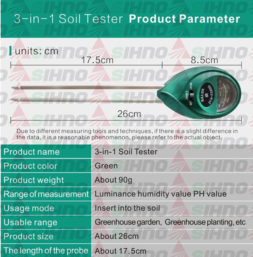 Portable Soil pH Meters 3 In1 Plant Flowers pH /Moisture/Light Meter Soil Test Kit for Soil Nutrient Tester