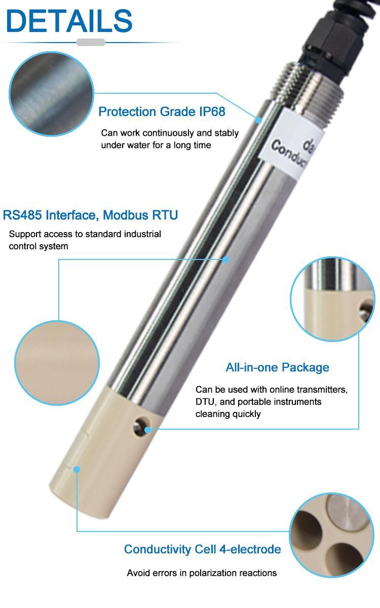 Material Peek+Nickel DEC Probe Industrial Conductivity Sensor for Wastewater