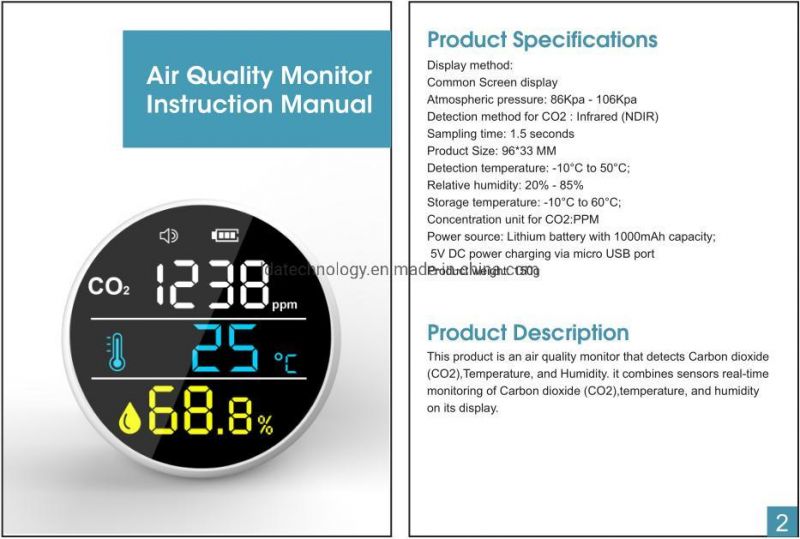 Lda Carbon Dioxide Detector Mini CO2 Meter Air Quality Monitor CO2 Measure Tester CO2 Gas Analyzers