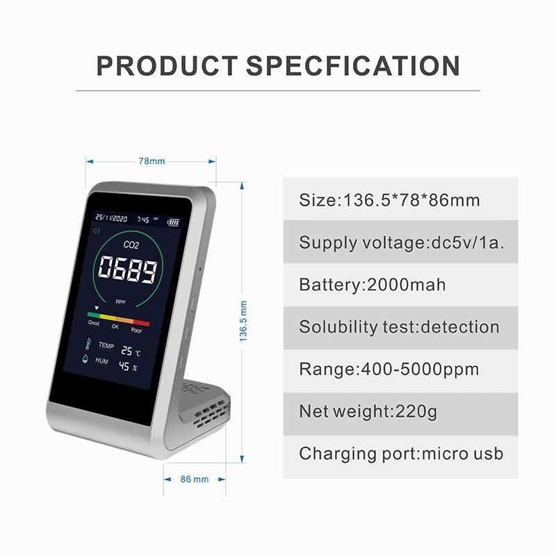 Factory Direct Sale 3 in 1 Air CO2 Detector Indoor Air Quality Monitor Portable CO2 Detector