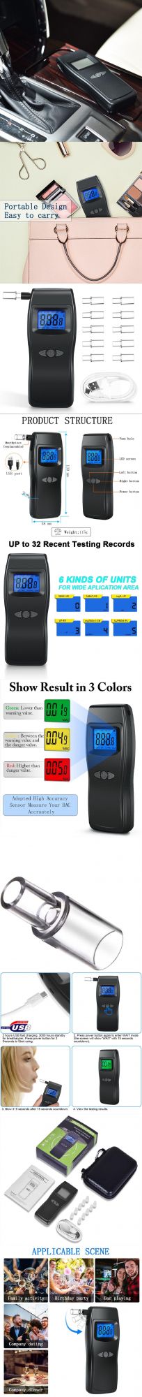 Alcohol Tester with Mouthpiece Breathalyzer Alcohol Breath Meter