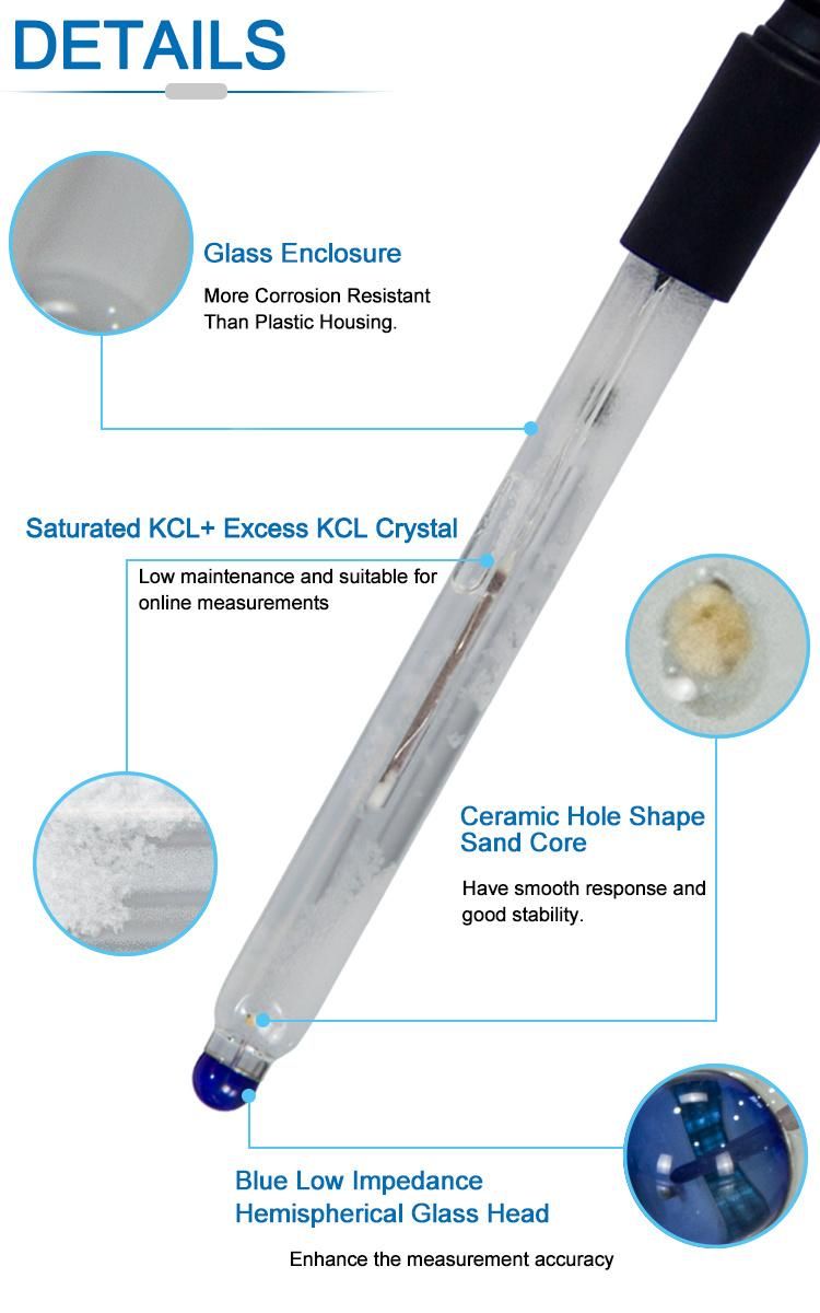 Double Salt Bridge High Temperature Glass pH/ORP Probe Electrode Sensor for Industrial Water Treatment