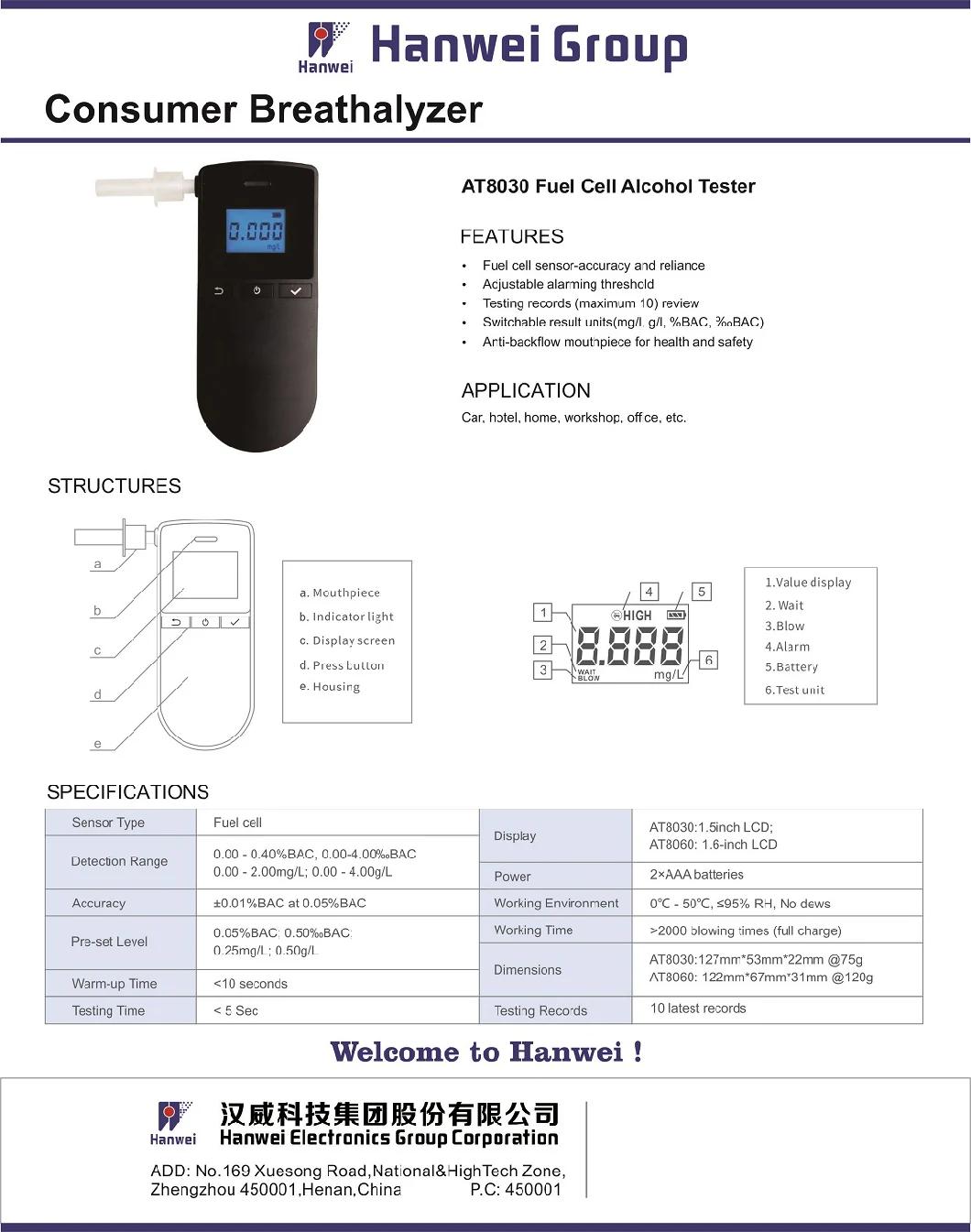 Commercial Alcohol Tester/Breathalyzer with 4-Digit Digital LCD Display, Fuel Cell Sensor and Data Memory