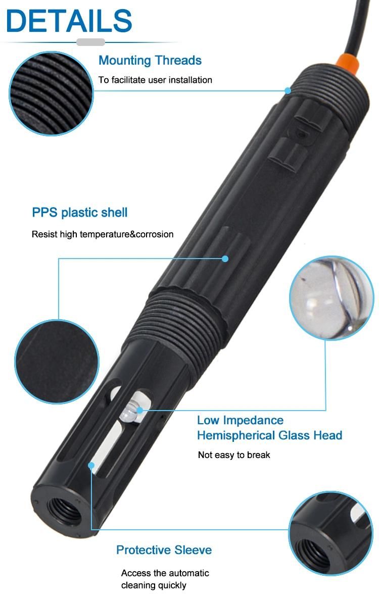 14 pH Industrial pH Probe PPS pH Sensor with Cleaning Cover