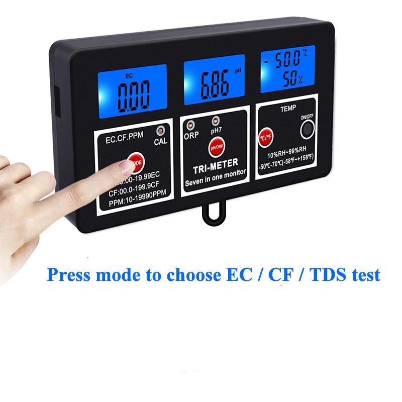 Multiparameter 7 in 1 pH Ec CF Rh TDS Ppm ORP Temp Meter Tester Acidimeter Electric Conductivity Redox Water Tester