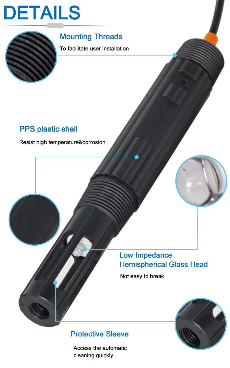 PPS Plastic Shell Sewage pH Probe Online pH Sensor with Protective Cover