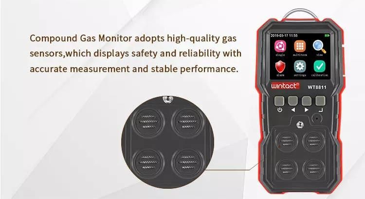 Wt8811 Color-Screen Display Compound 4 in 1 Gas Monitor for Combustible Gas Oxygen Hydrogen Sulfide Carbon Monoxide