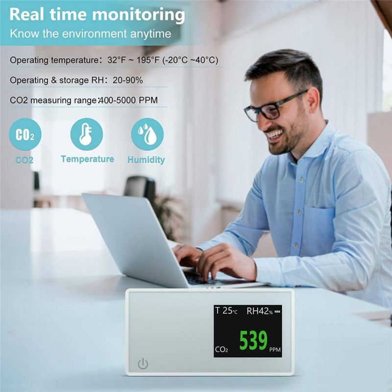 Portable Carbon Dioxide Detector Temperature Wireless Humidity Air Quality Desktop Indoor CO2 Meter Monitor