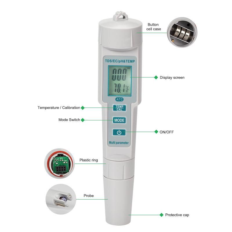 4 in 1 pH TDS Ec Temp Meter Acidimeter Ppm Electric Conductivity Tester