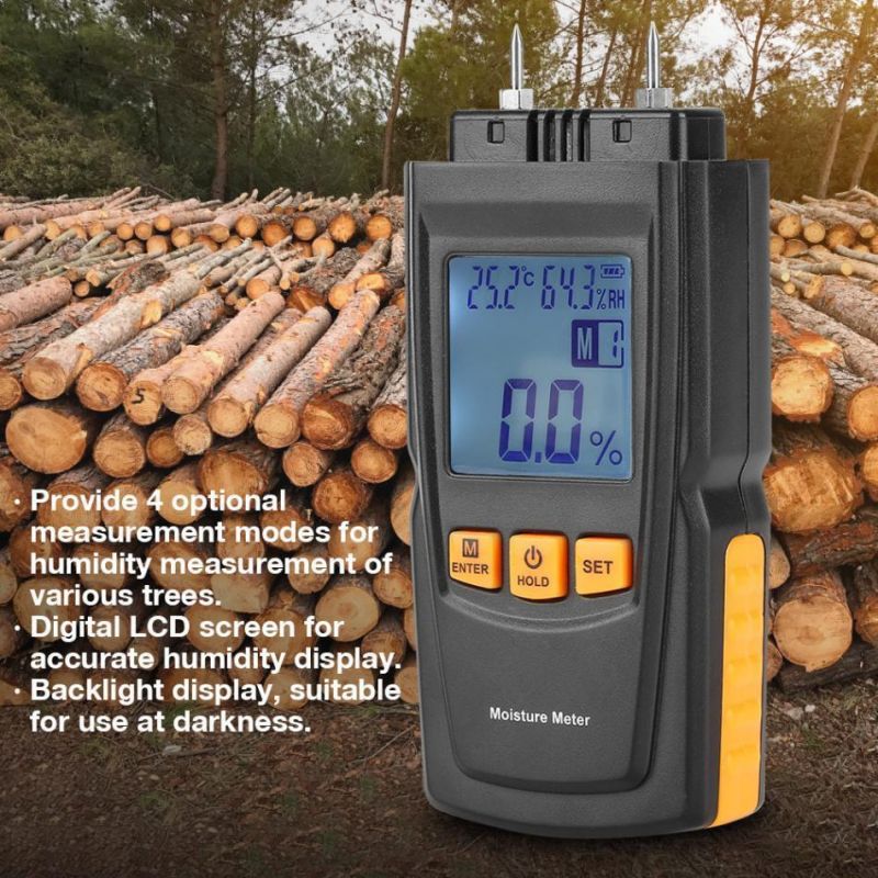 2 Pin Digital LCD Intelligent Wood Moisture Meter Tester Timber Hygrometer Humidity Detector