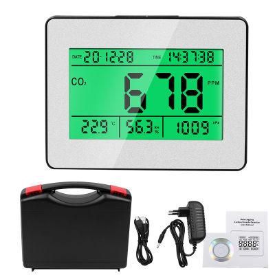 5 in 1 Humidity Time Display Air Quality Monitor Carbon Dioxide Detector with Green Backlight