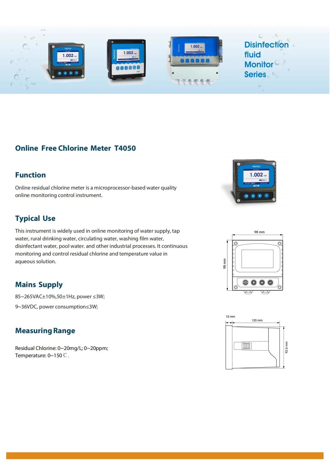 Industrial Online Free Chlorine Analyzer Chlorine Dioxide Dissolved Ozone Meter