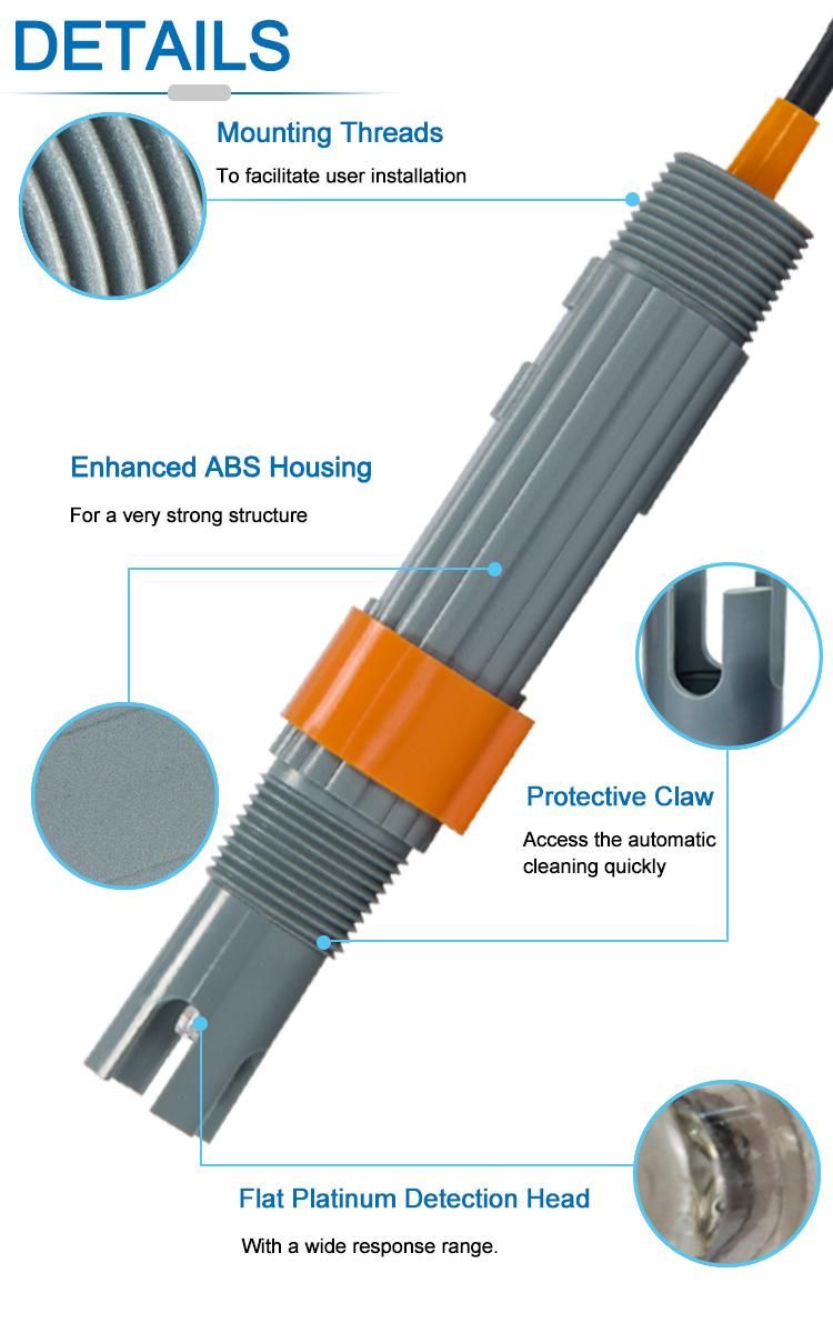 Flat Platinum Head ABS Water pH Probe Seawater pH/ORP Sensor for Aquaculture