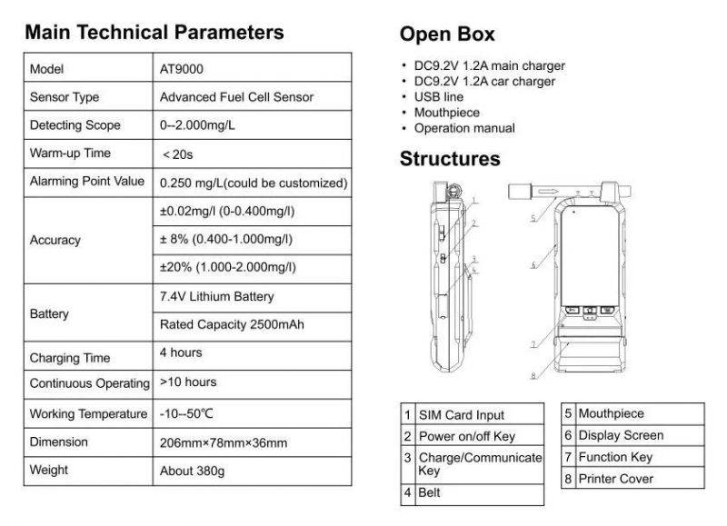 High Accuracy At9000 Evidential Digital Alcohol Tester with Quick and Precise Analysis