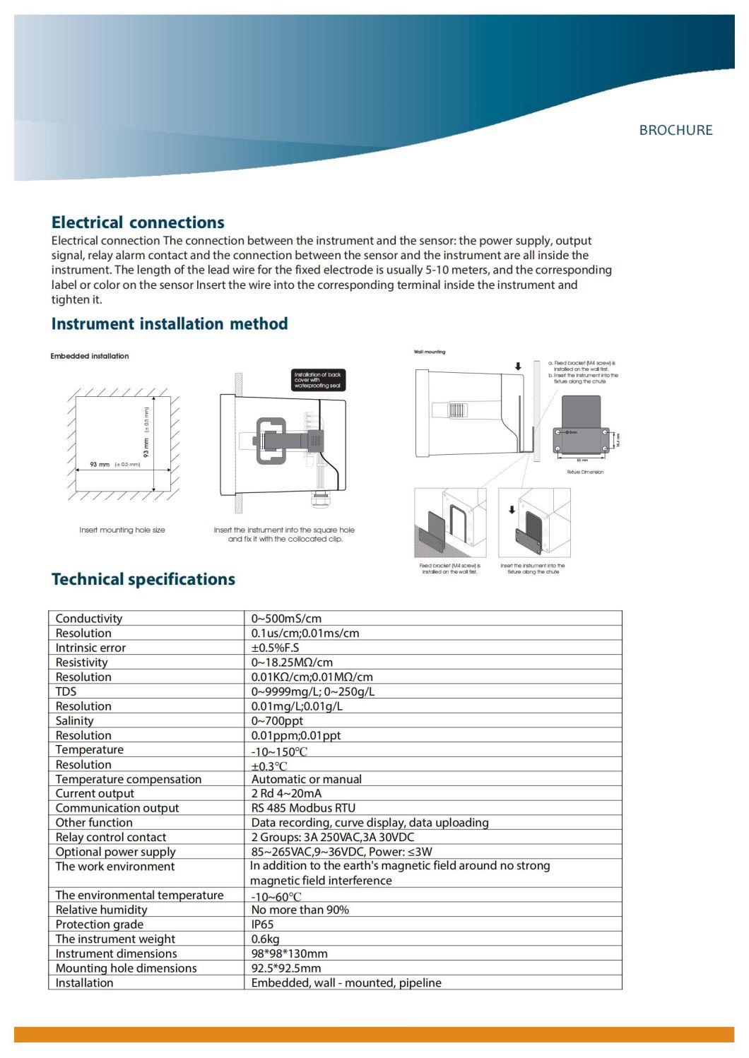 Industrial Digital Online Conductivity Salinity TDS Resistivity Meter RS485 4~20mA