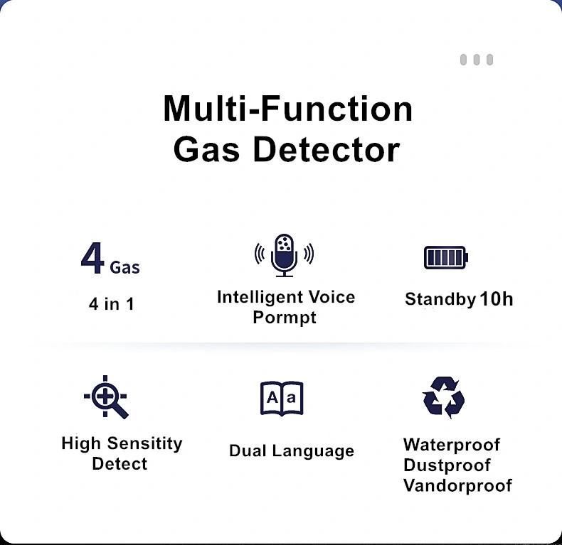 Portable 4 in 1 Gas Detector with Sound Light Vibration Alarm