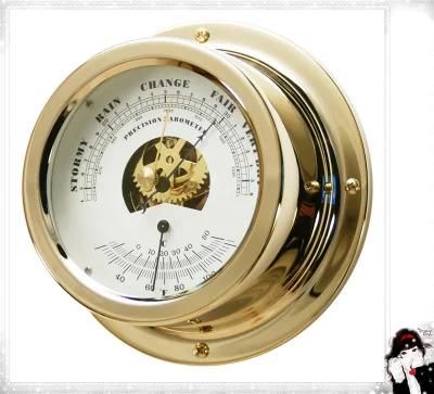 Yacht Barometer and Thermometer Brass Case 150mm