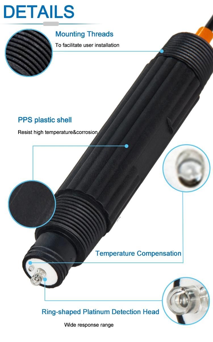 PPS Plastic pH Probe Sewage pH Sensor with Temperature Compensation