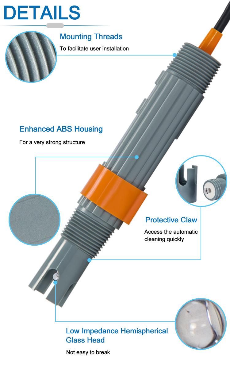 Firm Structure Temperature Compensation for pH ORP Probe Sensor with CE ISO9001