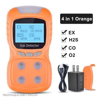 4 in 1 Handheld Ex, O2, H2s, Co CE Certified Portable Multi Gas Detector